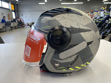 Шлем открытый с визором HETOSHI XD1-260 цв. Серый с черно-зелеными вставками р. L