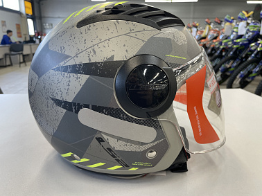 Шлем открытый с визором HETOSHI XD1-260 цв. Серый с черно-зелеными вставками р. XL